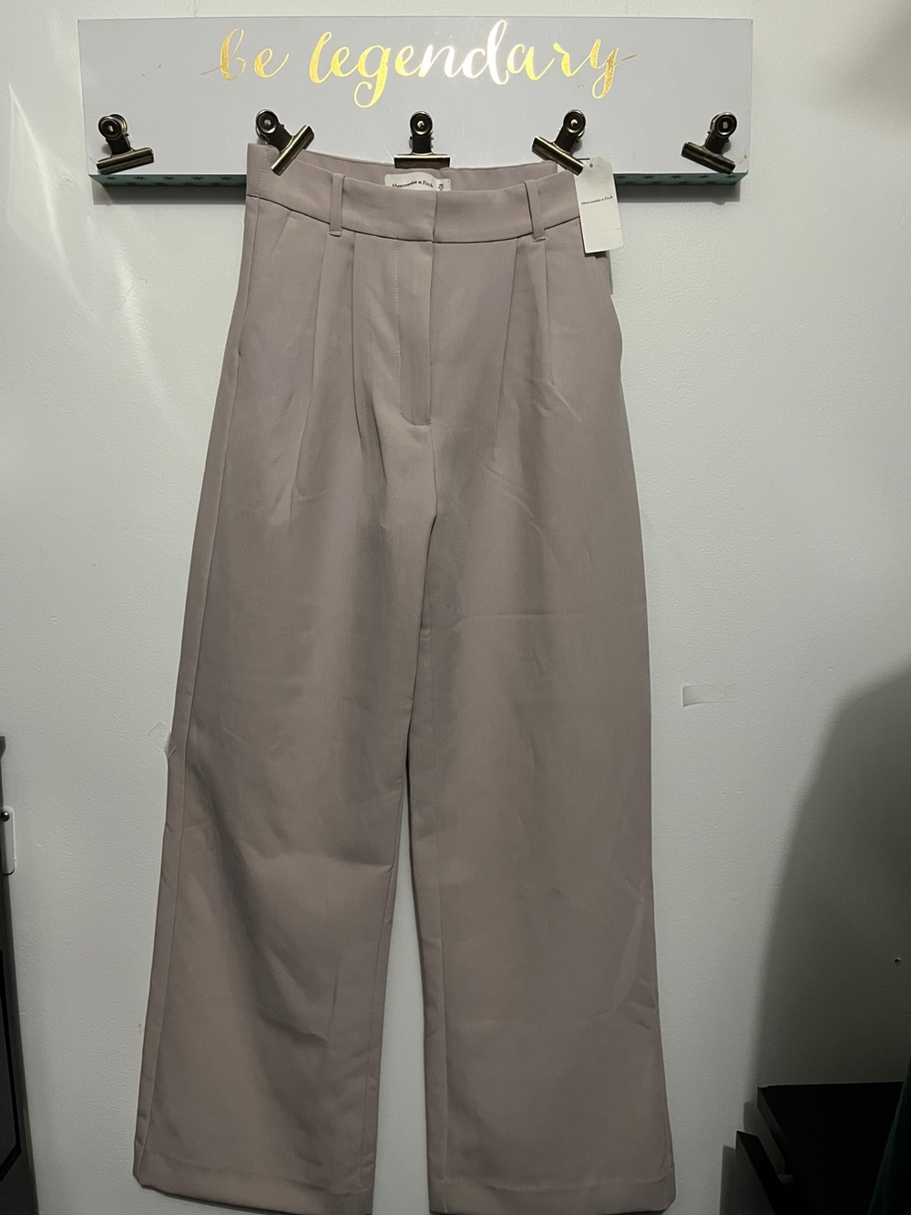 Abercrombie & Fitch Wide-Leg High-Rise Pants — Light Taupe